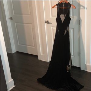 BETSEY & ADAM VELVET MESH CUT OUT MAXI DRESS GOWN